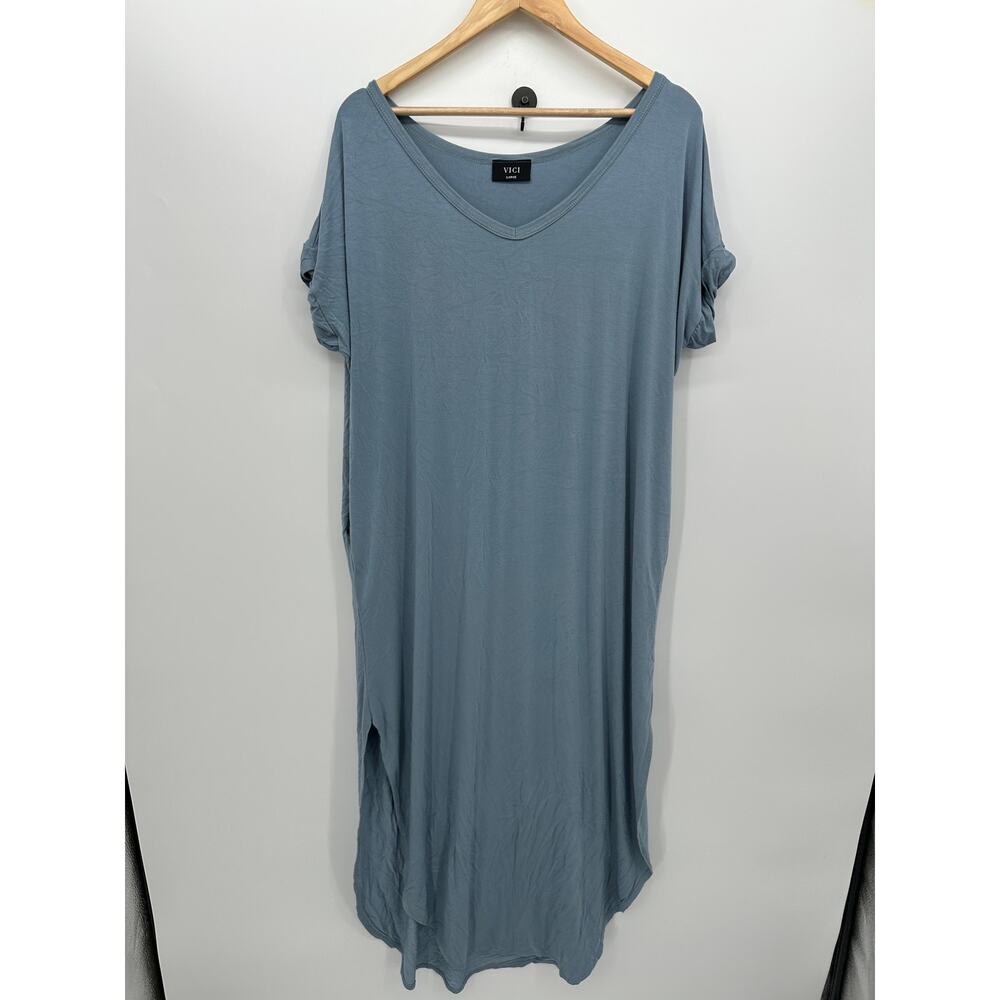 VICI Blue Modal T Shirt Dress Womens Sz L Casual Lounge Minimalist Cozy Stretch